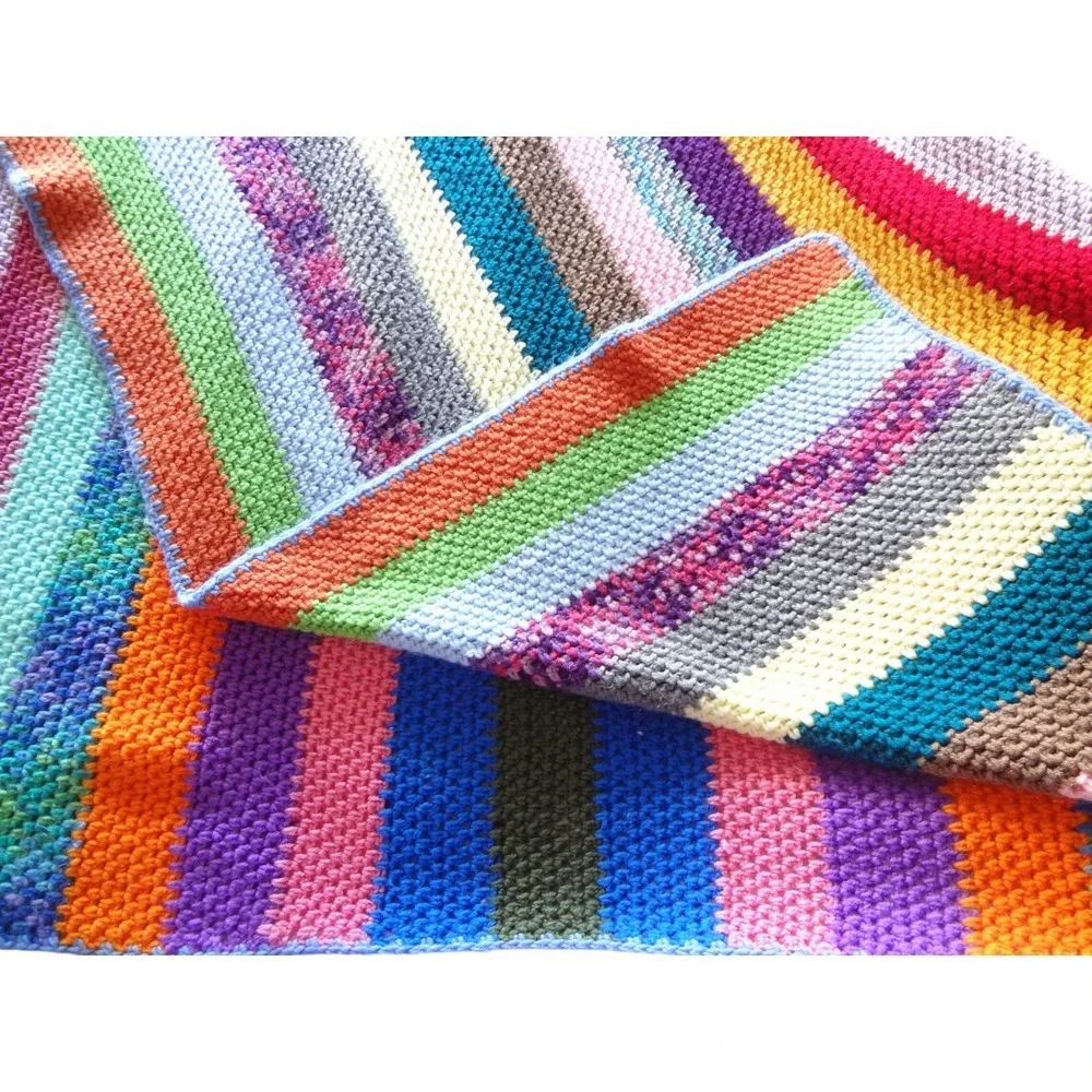 Crochet Afgan Throw‎ Blanket Multicolor Striped Boho